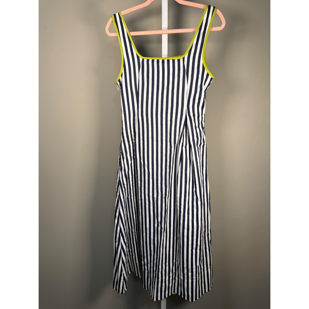 Entro Striped Midi Dress Green Trim Sleeveless Coastal Preppy Cotton Small - Picture 6 of 9